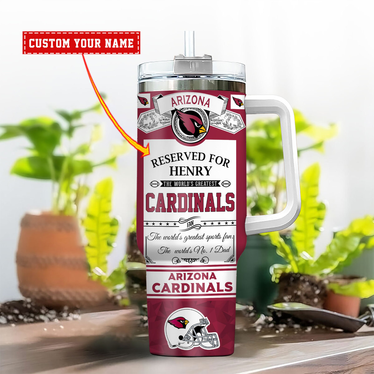 Arizona Cardinals NFL Father's Day Custom Stanley Quencher 40oz Stainless Steel Tumbler With Handle