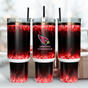 Arizona Cardinals NFL Fire Effect Custom Stanley Quencher 40oz Stainless Steel Tumbler With Handle