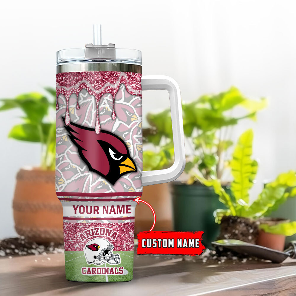 Arizona Cardinals NFL Glitter Custom Stanley Quencher 40oz Stainless Steel Tumbler With Handle