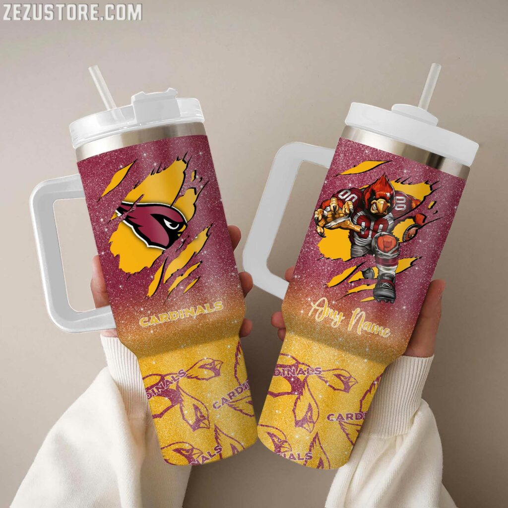 Arizona Cardinals NFL Glitter Custom Stanley Quencher 40oz Stainless Steel Tumbler With Handle