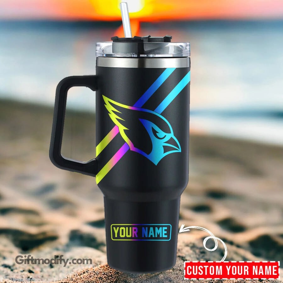 Arizona Cardinals NFL Hologram Logo Custom Stanley Quencher 40oz Stainless Steel Tumbler With Handle