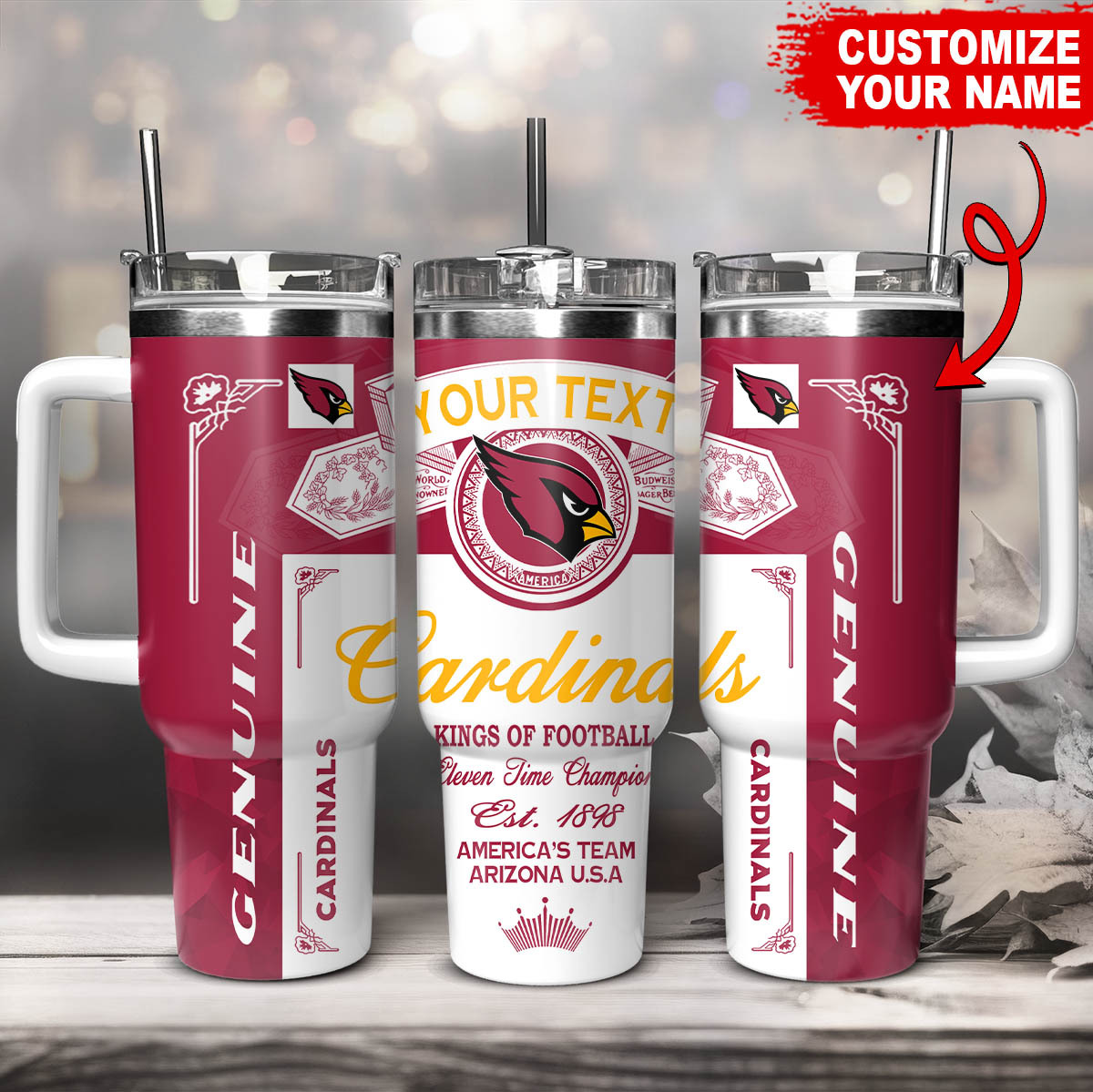 Arizona Cardinals NFL Kings Of Football Custom Stanley Quencher 40oz Stainless Steel Tumbler With Handle