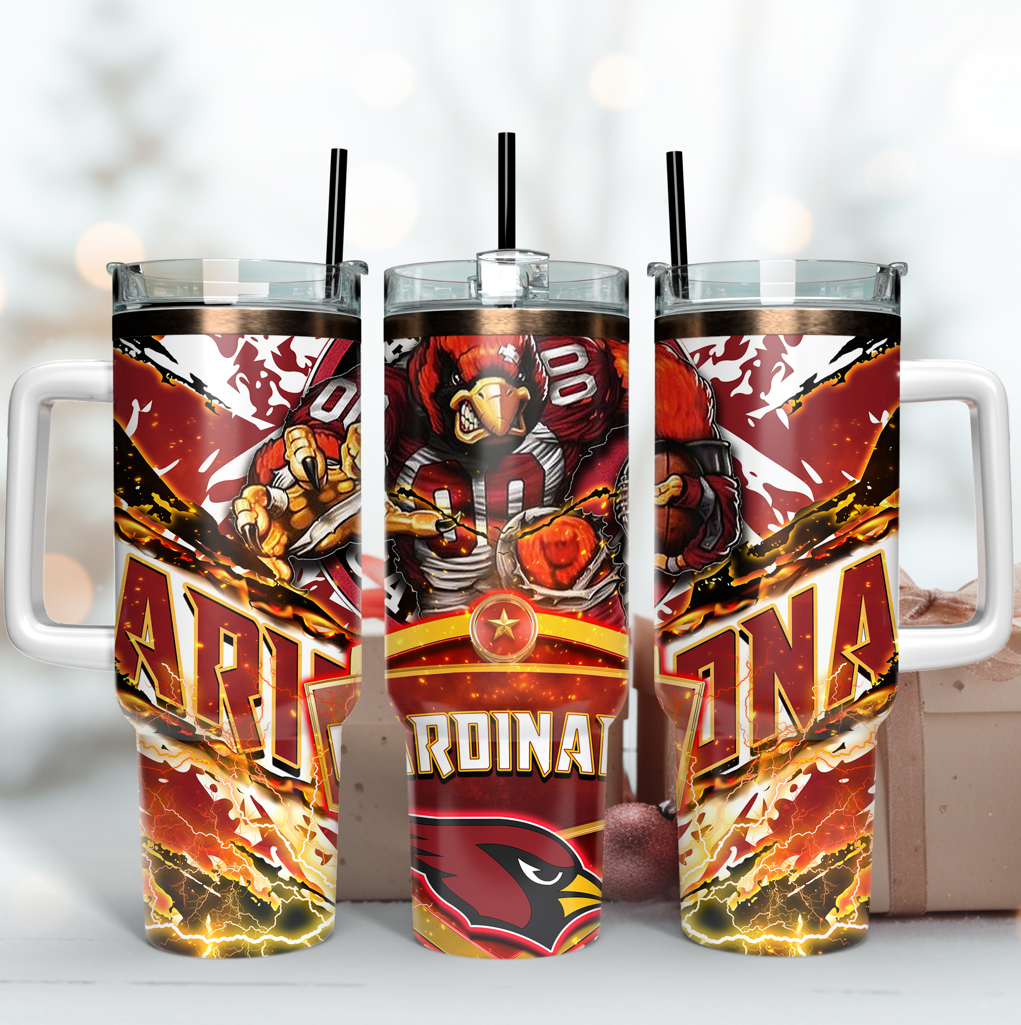 Arizona Cardinals NFL Mascot Custom Stanley Quencher 40oz Stainless Steel Tumbler With Handle