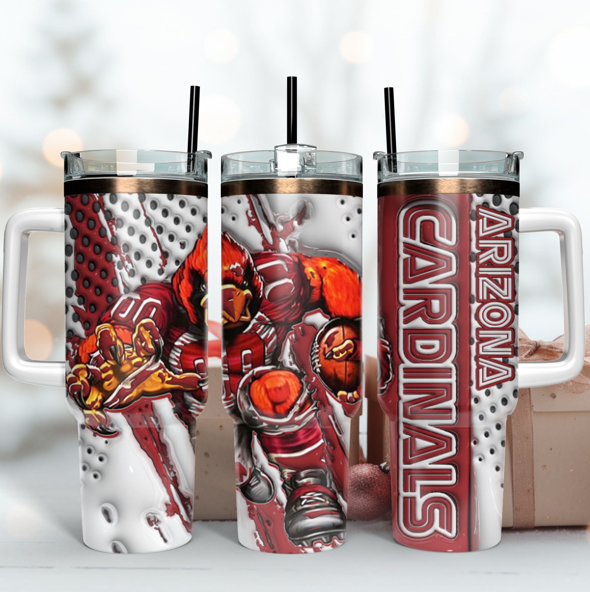 Arizona Cardinals NFL Mascot Custom Stanley Quencher 40oz Stainless Steel Tumbler With Handle