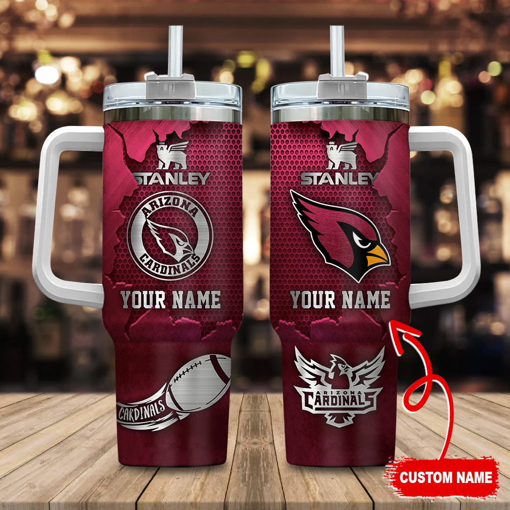 Arizona Cardinals NFL Metal Style Custom Stanley Quencher 40oz Stainless Steel Tumbler With Handle