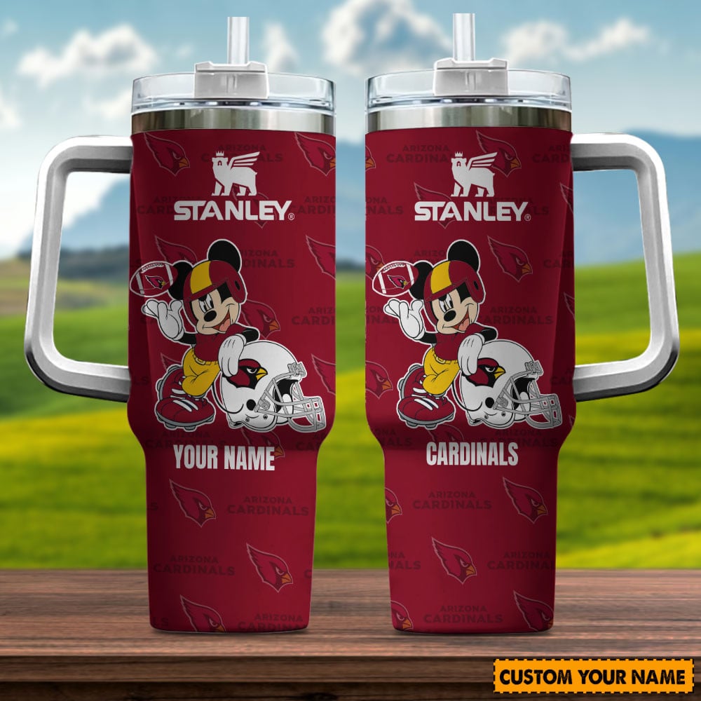 Arizona Cardinals NFL Mickey Mouse Custom Stanley Quencher 40oz Stainless Steel Tumbler With Handle