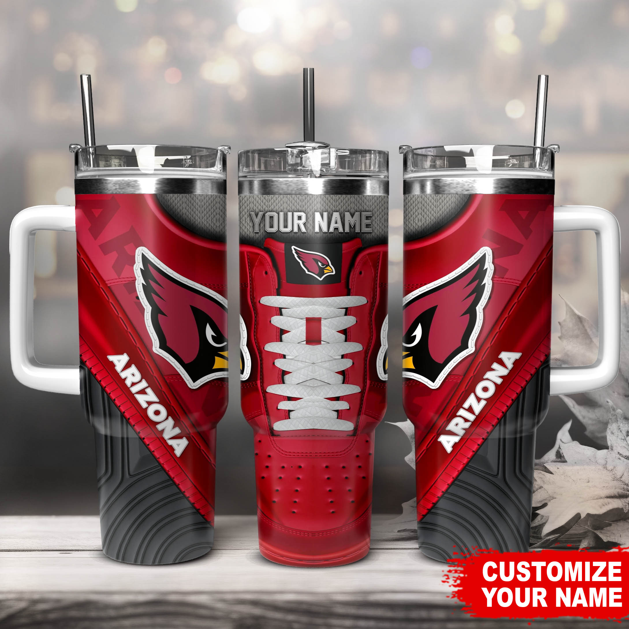 Arizona Cardinals NFL Sneaker Custom Stanley Quencher 40oz Stainless Steel Tumbler With Handle