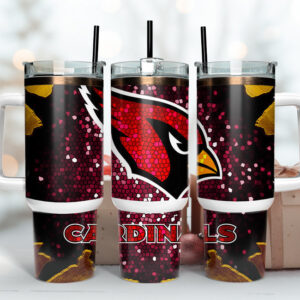 Arizona Cardinals NFL Stained Glass Effect Custom Stanley Quencher 40oz Stainless Steel Tumbler With Handle