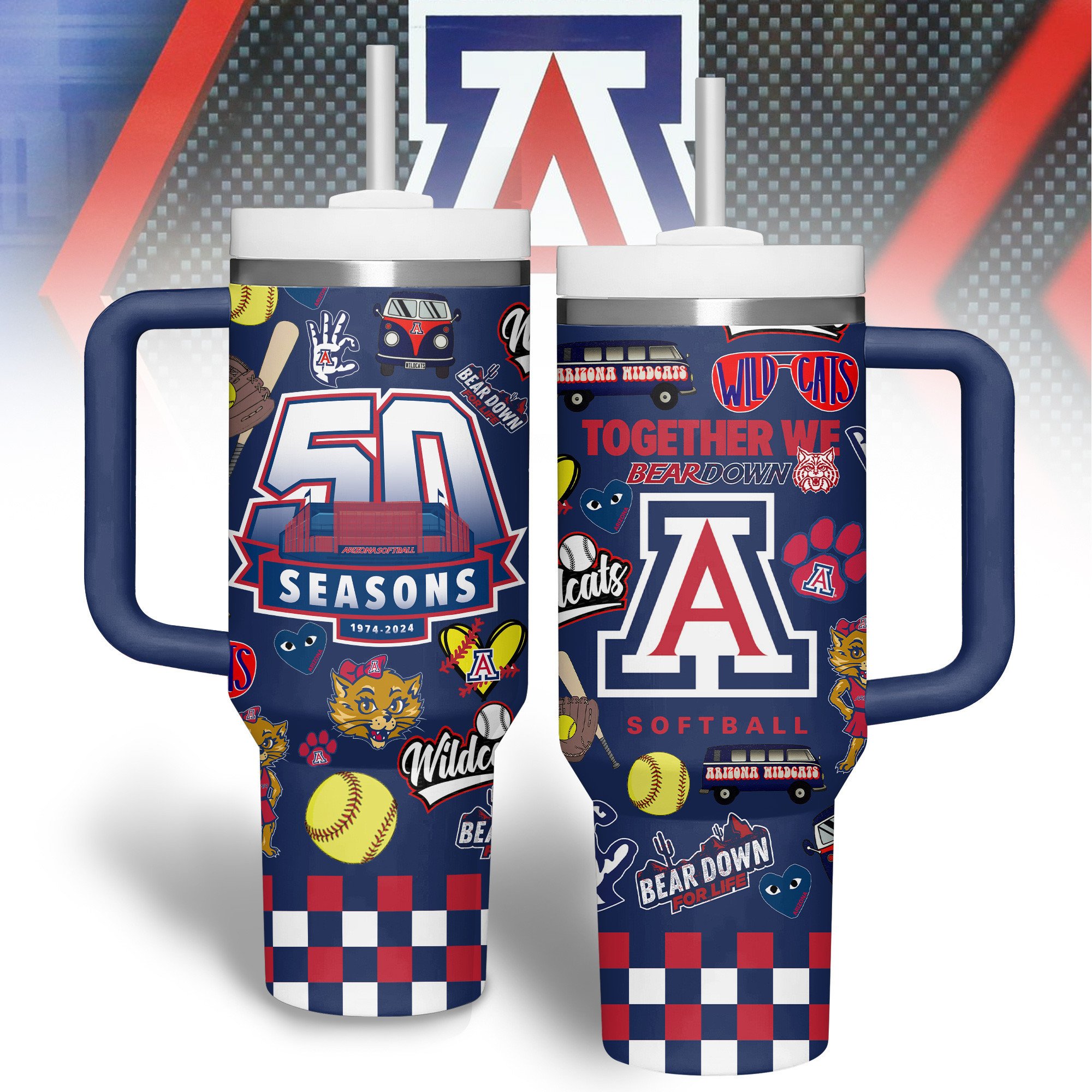 Arizona Wildcats basketball NCAA Custom Stanley Quencher 40oz Stainless Steel Tumbler With Handle