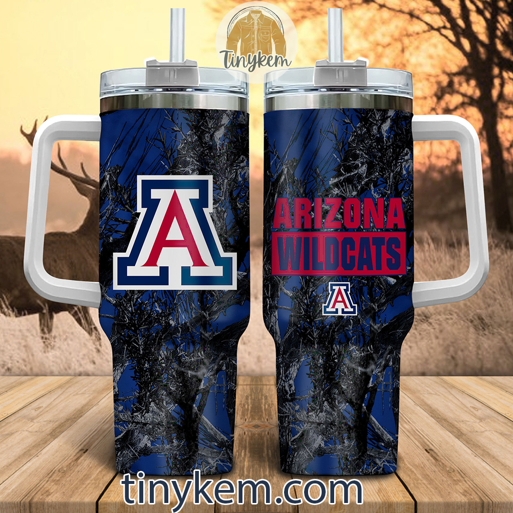 Arizona Wildcats Realtree Hunting NCAA Custom Stanley Quencher 40oz Stainless Steel Tumbler With Handle