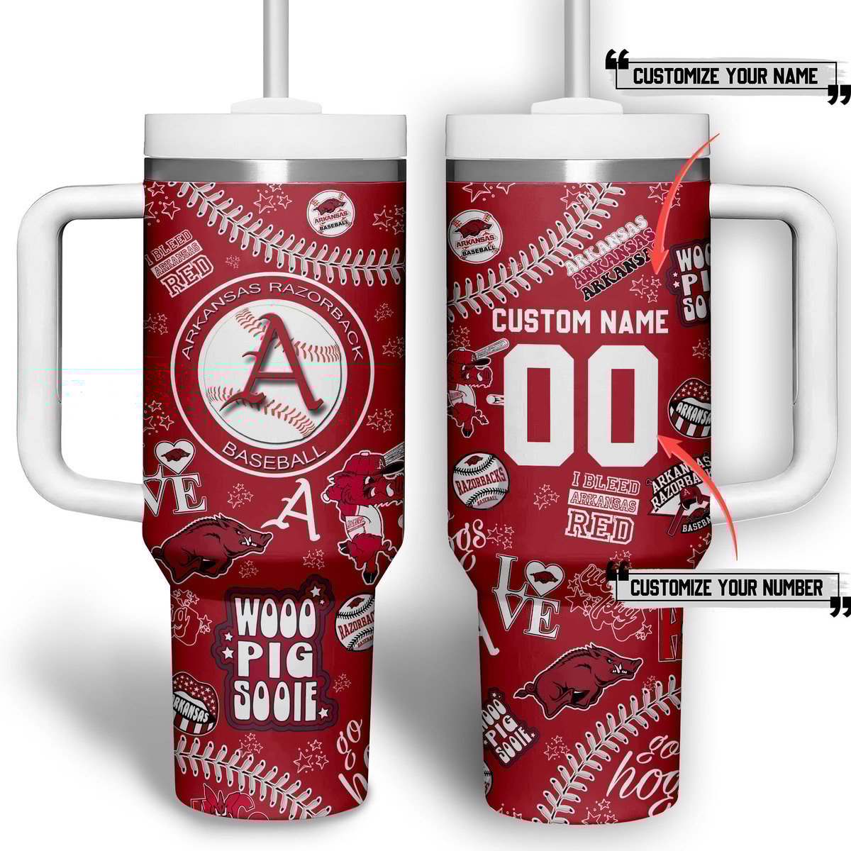 Arkansas Razorbacks basketball NCAA Custom Stanley Quencher 40oz Stainless Steel Tumbler With Handle