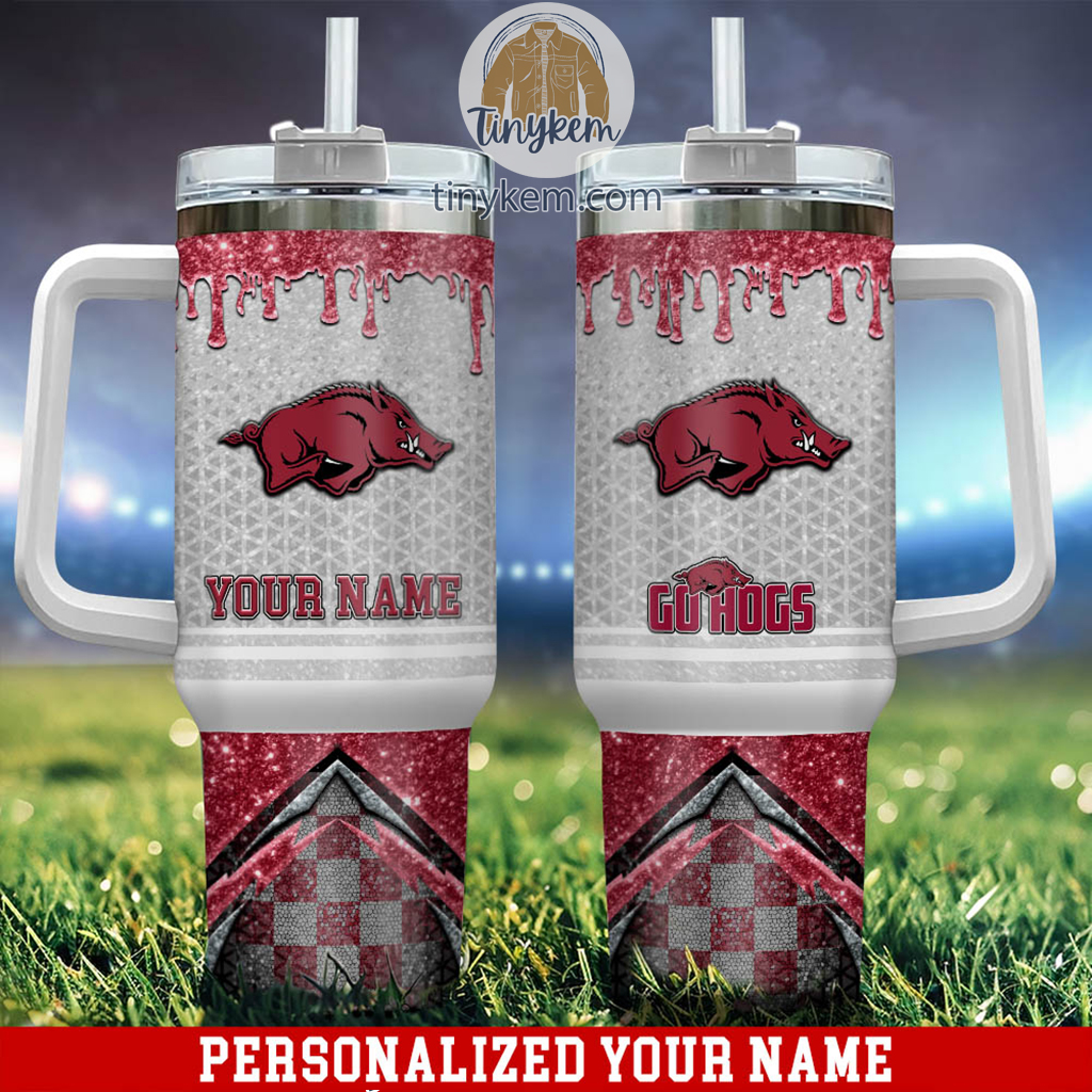 Arkansas Razorbacks Glitter NCAA Custom Stanley Quencher 40oz Stainless Steel Tumbler With Handle