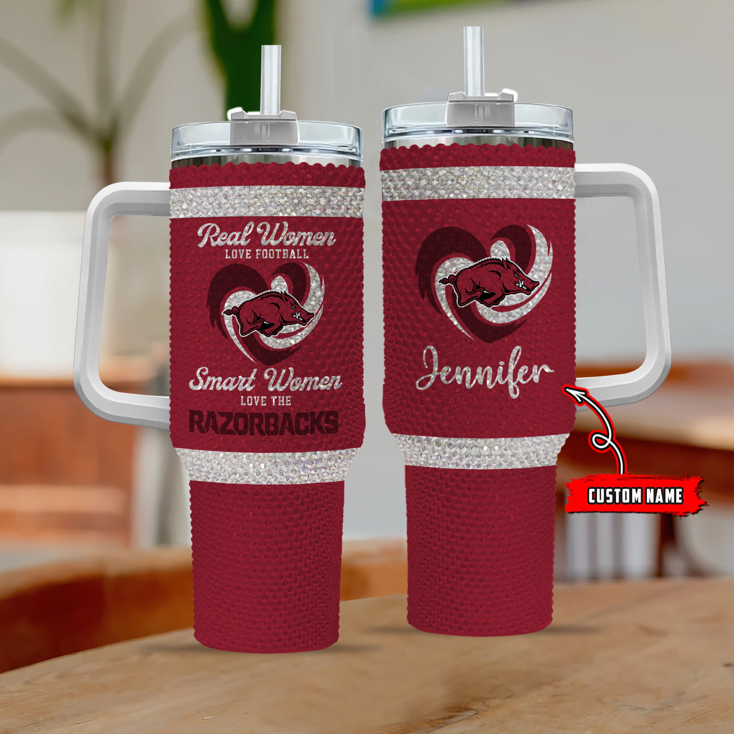 Arkansas Razorbacks NCAA Custom Stanley Quencher 40oz Stainless Steel Tumbler With Handle