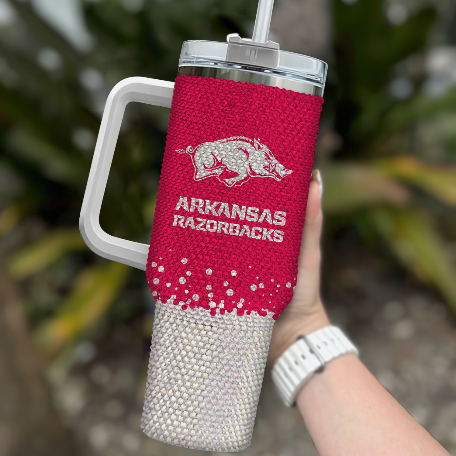 Arkansas Razorbacks NCAA Custom Stanley Quencher 40oz Stainless Steel Tumbler With Handle