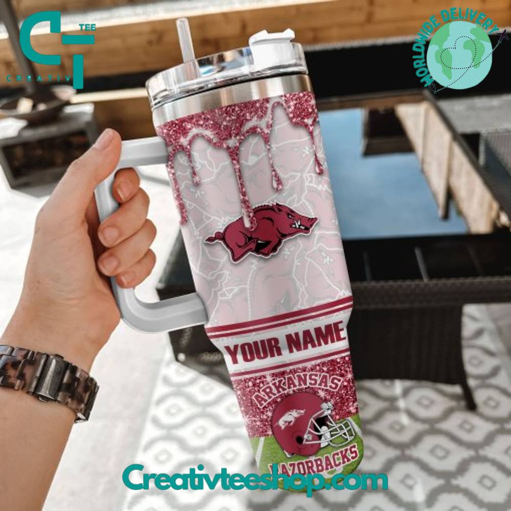 Arkansas Razorbacks NCAA Custom Stanley Quencher 40oz Stainless Steel Tumbler With Handle