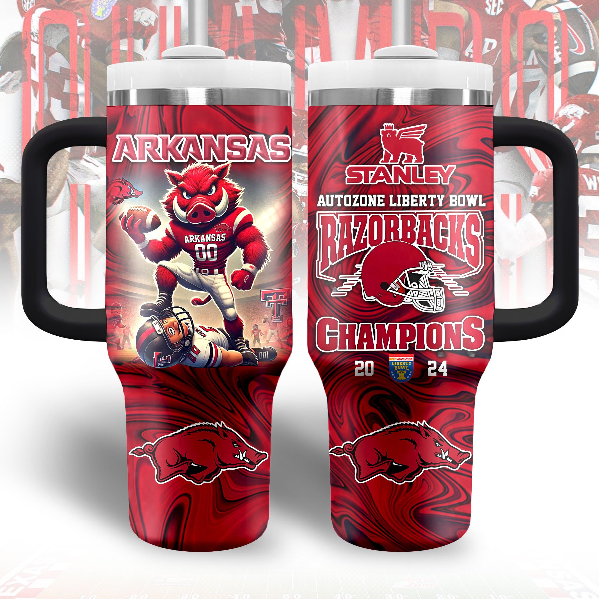 Arkansas Razorbacks NCAA Sports Custom Stanley Quencher 40oz Stainless Steel Tumbler With Handle