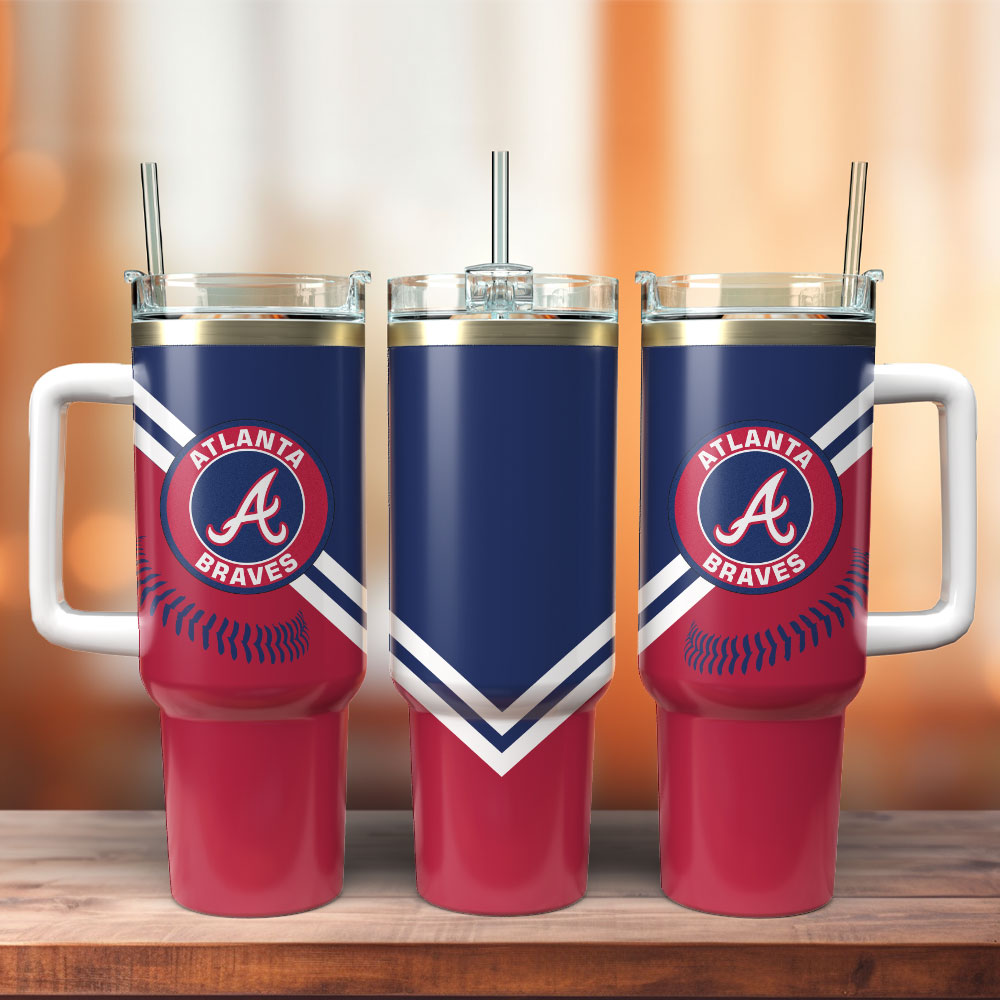 Atlanta Braves Baseball MLB Sport Custom Stanley Quencher 40oz Stainless Steel Tumbler With Handle