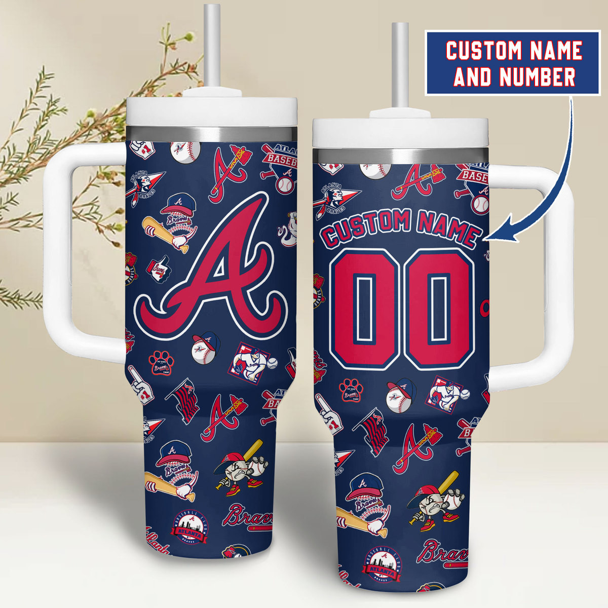 Atlanta Braves MLB Custom Stanley Quencher 40oz Stainless Steel Tumbler With Handle