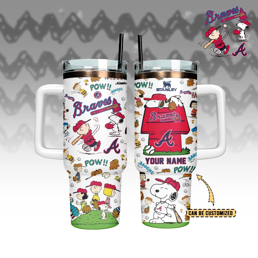 Atlanta Braves x Peanuts Custom Stanley Quencher 40oz Stainless Steel Tumbler With Handle