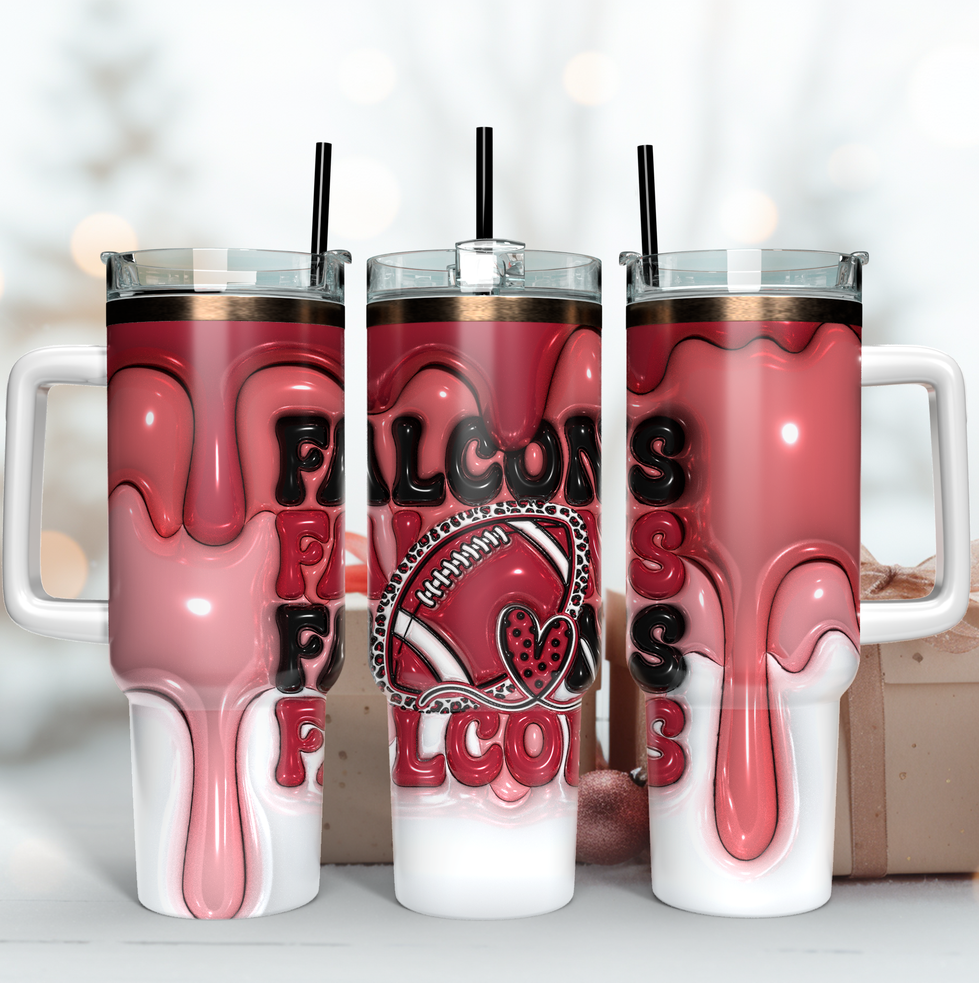 Atlanta Falcons NFL 3D Inflated Puff Effect Custom Stanley Quencher 40oz Stainless Steel Tumbler With Handle
