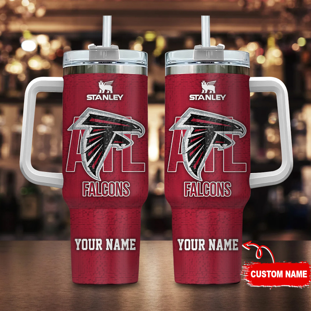 Atlanta Falcons NFL 3D Logo Custom Stanley Quencher 40oz Stainless Steel Tumbler With Handle