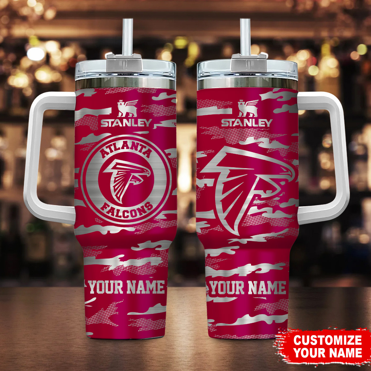 Atlanta Falcons NFL Camo Pattern Custom Stanley Quencher 40oz Stainless Steel Tumbler With Handle