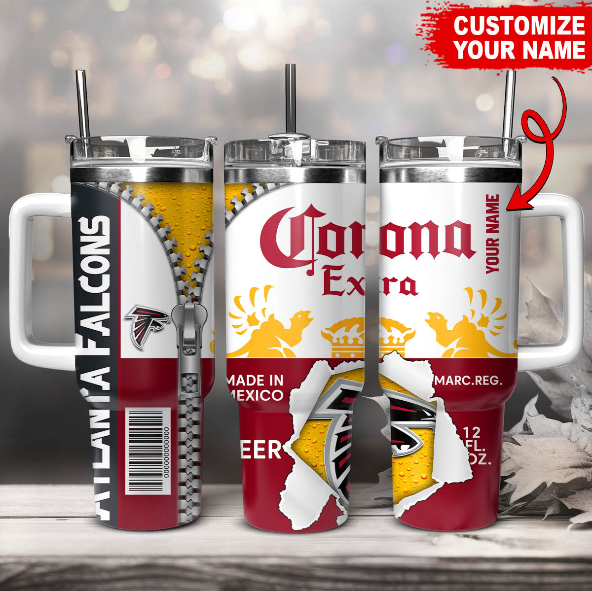 Atlanta Falcons NFL Corona Extra Custom Stanley Quencher 40oz Stainless Steel Tumbler With Handle