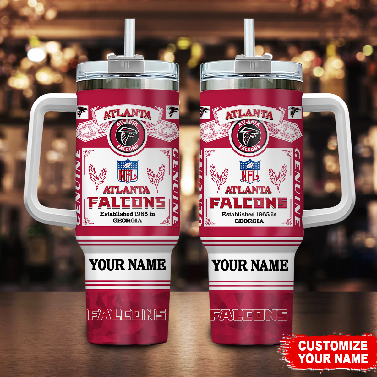 Atlanta Falcons NFL Custom Stanley Quencher 40oz Stainless Steel Tumbler With Handle