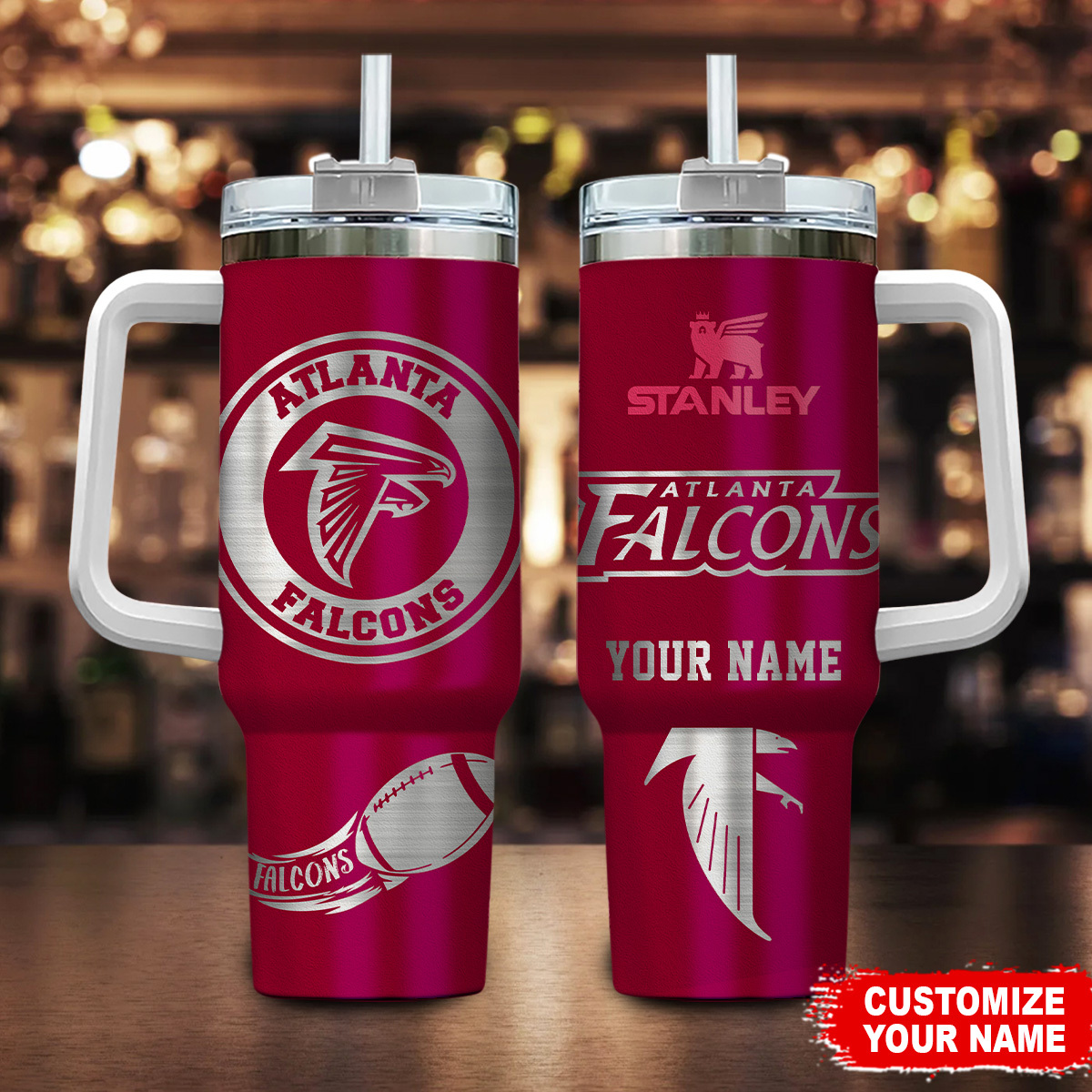 Atlanta Falcons NFL Custom Stanley Quencher 40oz Stainless Steel Tumbler With Handle