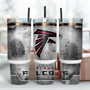 Atlanta Falcons NFL Fingerprint Effect Custom Stanley Quencher 40oz Stainless Steel Tumbler With Handle