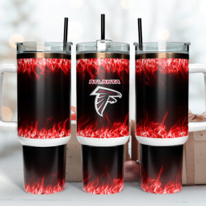 Atlanta Falcons NFL Fire Effect Custom Stanley Quencher 40oz Stainless Steel Tumbler With Handle