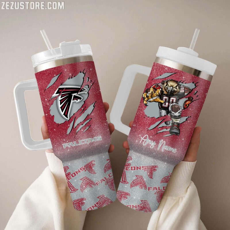 Atlanta Falcons NFL Glitter Custom Stanley Quencher 40oz Stainless Steel Tumbler With Handle