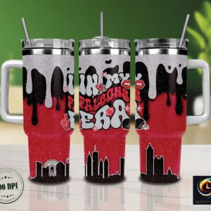 Atlanta Falcons NFL Glitter Custom Stanley Quencher 40oz Stainless Steel Tumbler With Handle