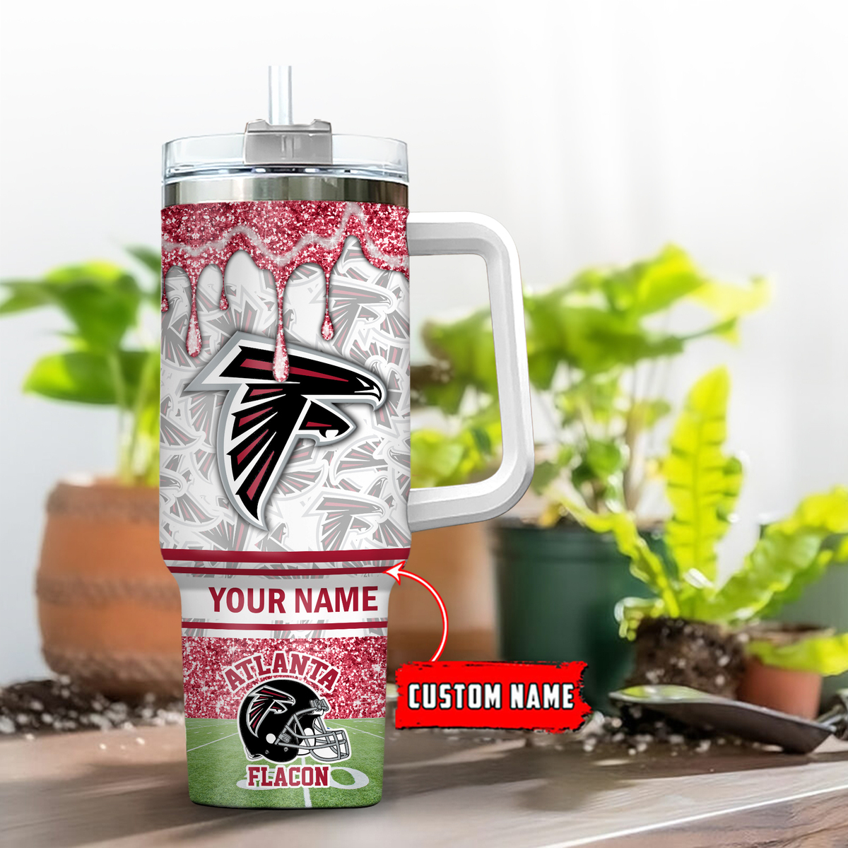 Atlanta Falcons NFL Glitter Custom Stanley Quencher 40oz Stainless Steel Tumbler With Handle