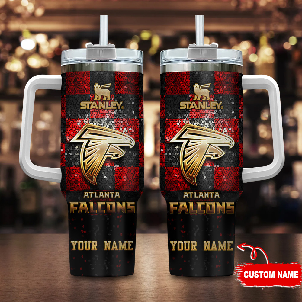 Atlanta Falcons NFL Glitter Golden Logo Custom Stanley Quencher 40oz Stainless Steel Tumbler With Handle