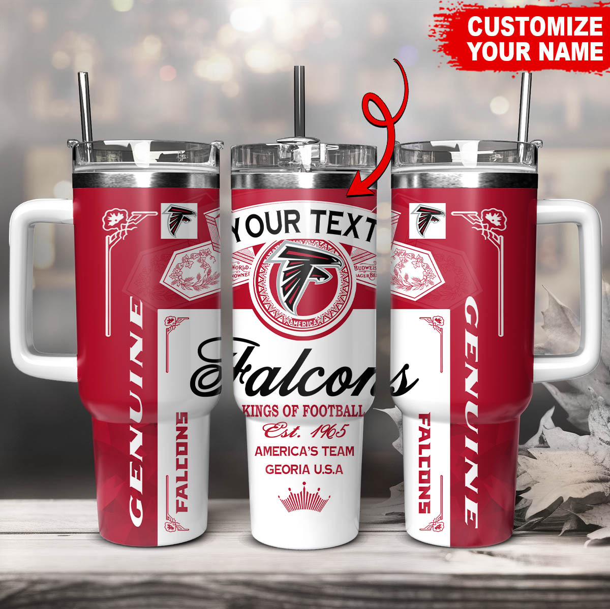 Atlanta Falcons NFL Kings Of Football Custom Stanley Quencher 40oz Stainless Steel Tumbler With Handle