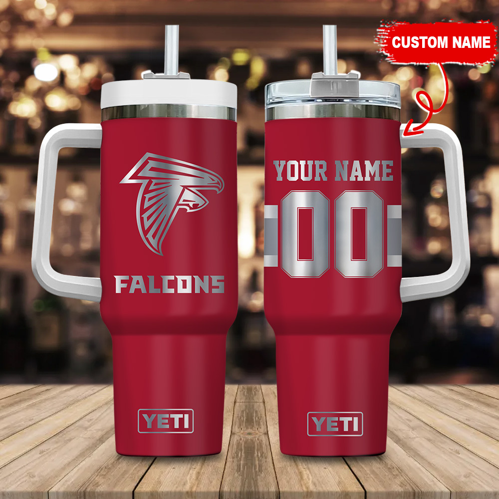 Atlanta Falcons NFL Laser Engraved Effect Custom Stanley Quencher 40oz Stainless Steel Tumbler With Handle