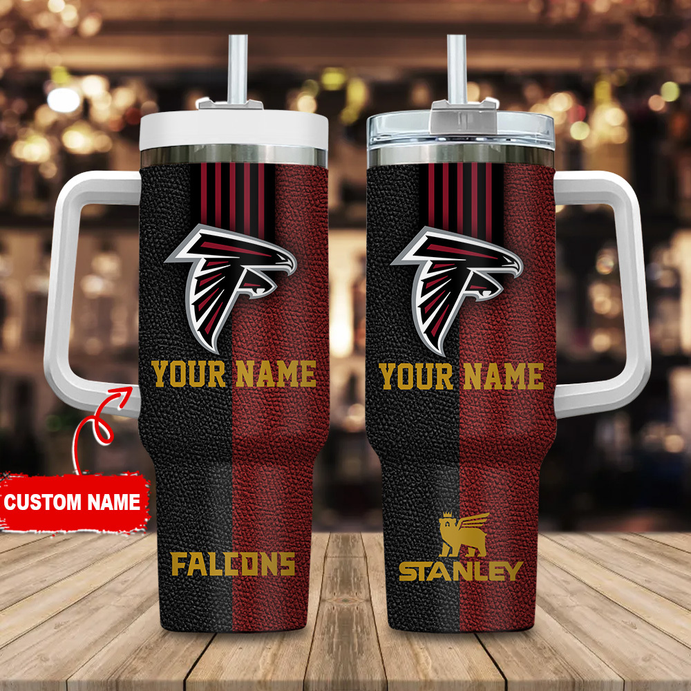 Atlanta Falcons NFL Leather Effect Custom Stanley Quencher 40oz Stainless Steel Tumbler With Handle