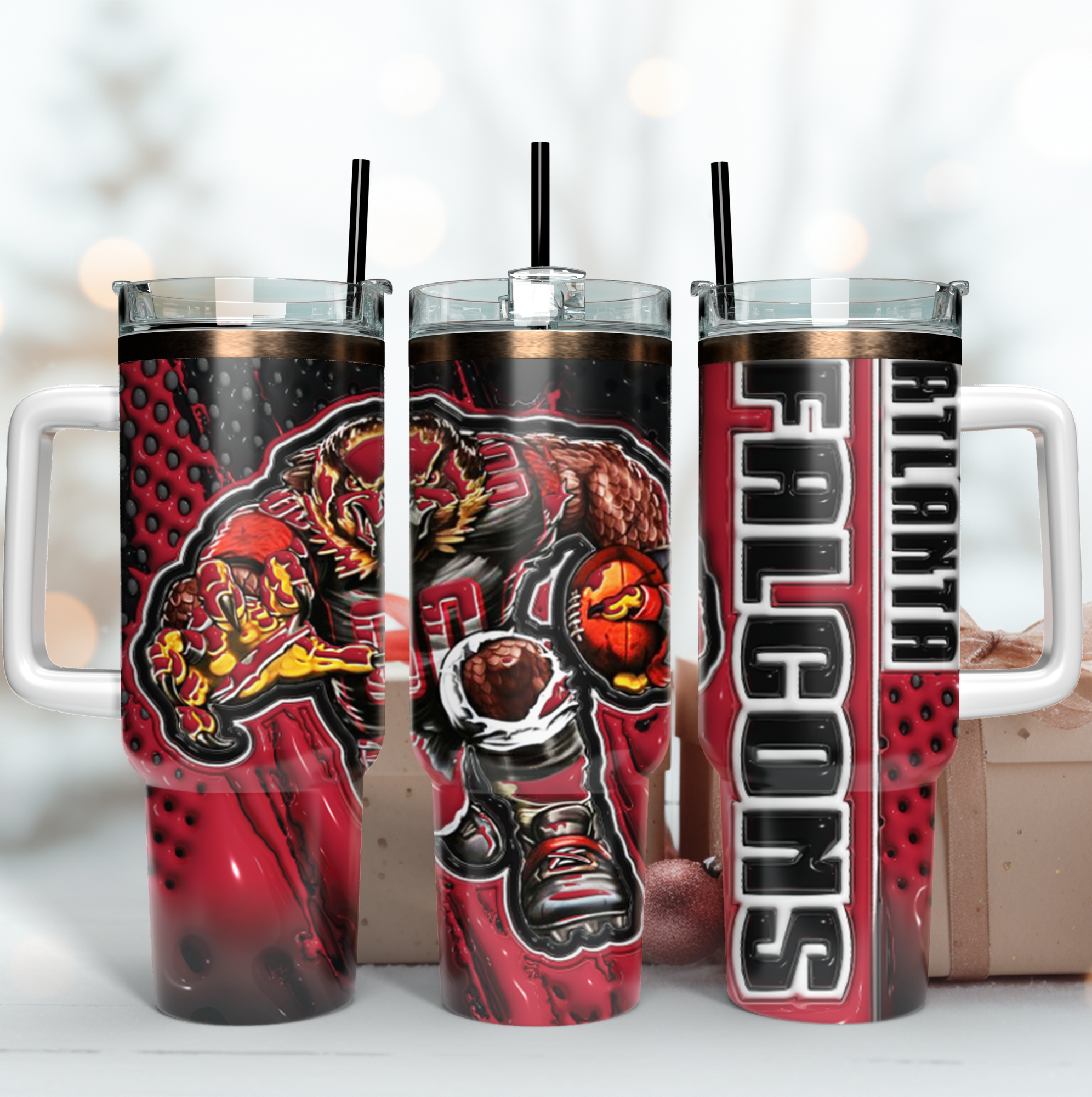 Atlanta Falcons NFL Mascot Custom Stanley Quencher 40oz Stainless Steel Tumbler With Handle