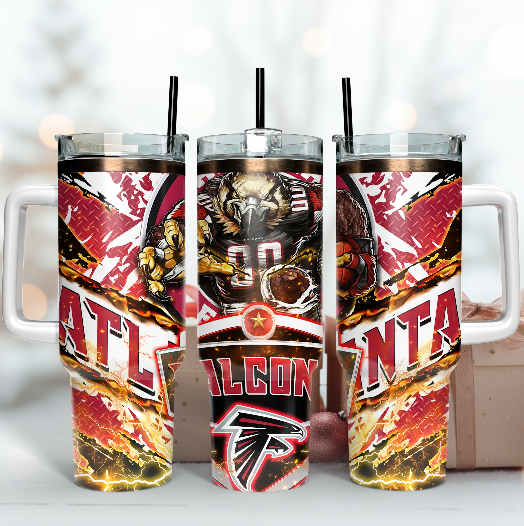 Atlanta Falcons NFL Mascot Custom Stanley Quencher 40oz Stainless Steel Tumbler With Handle