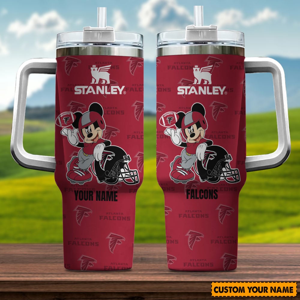 Atlanta Falcons NFL Mickey Mouse Custom Stanley Quencher 40oz Stainless Steel Tumbler With Handle