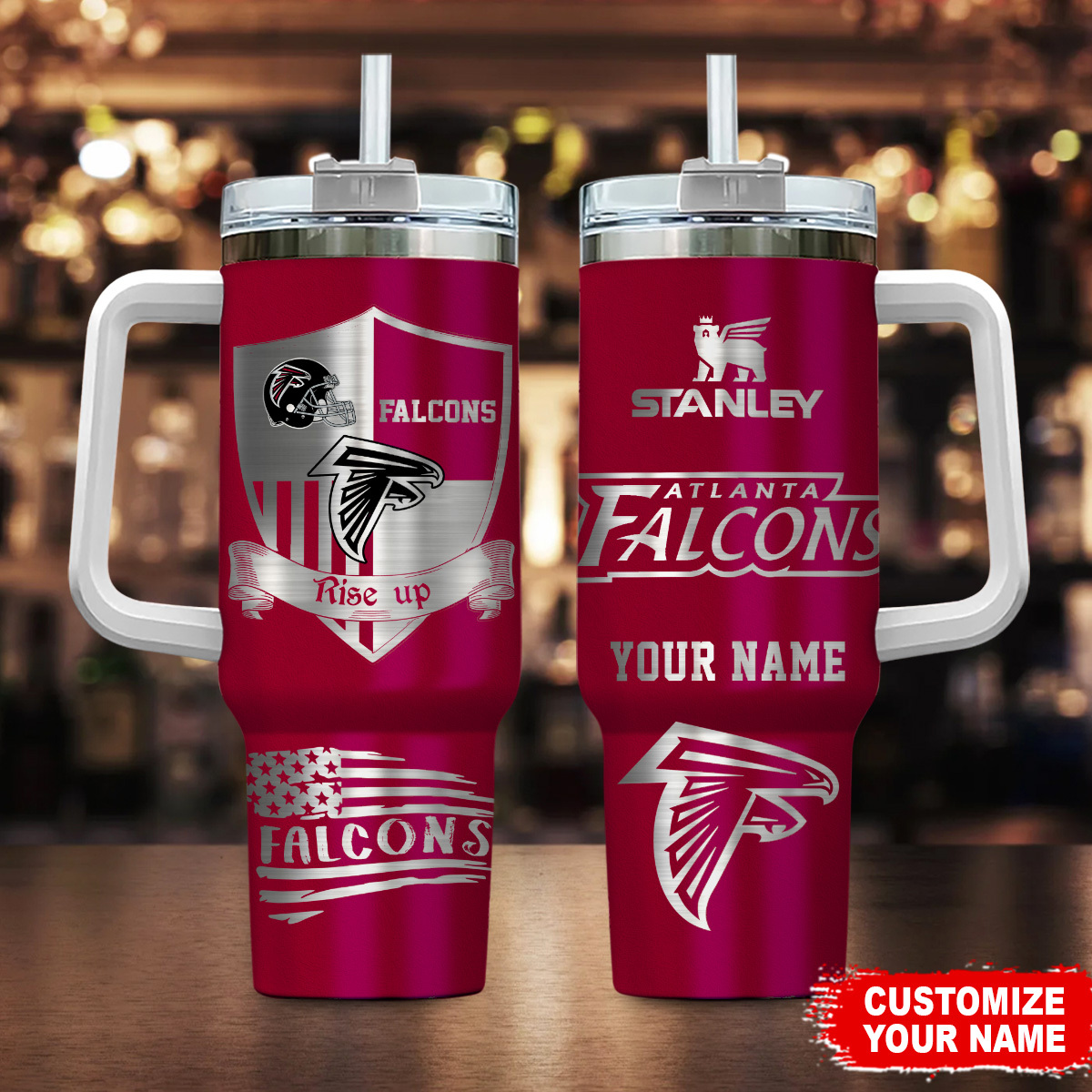 Atlanta Falcons NFL Silver Logo Custom Stanley Quencher 40oz Stainless Steel Tumbler With Handle