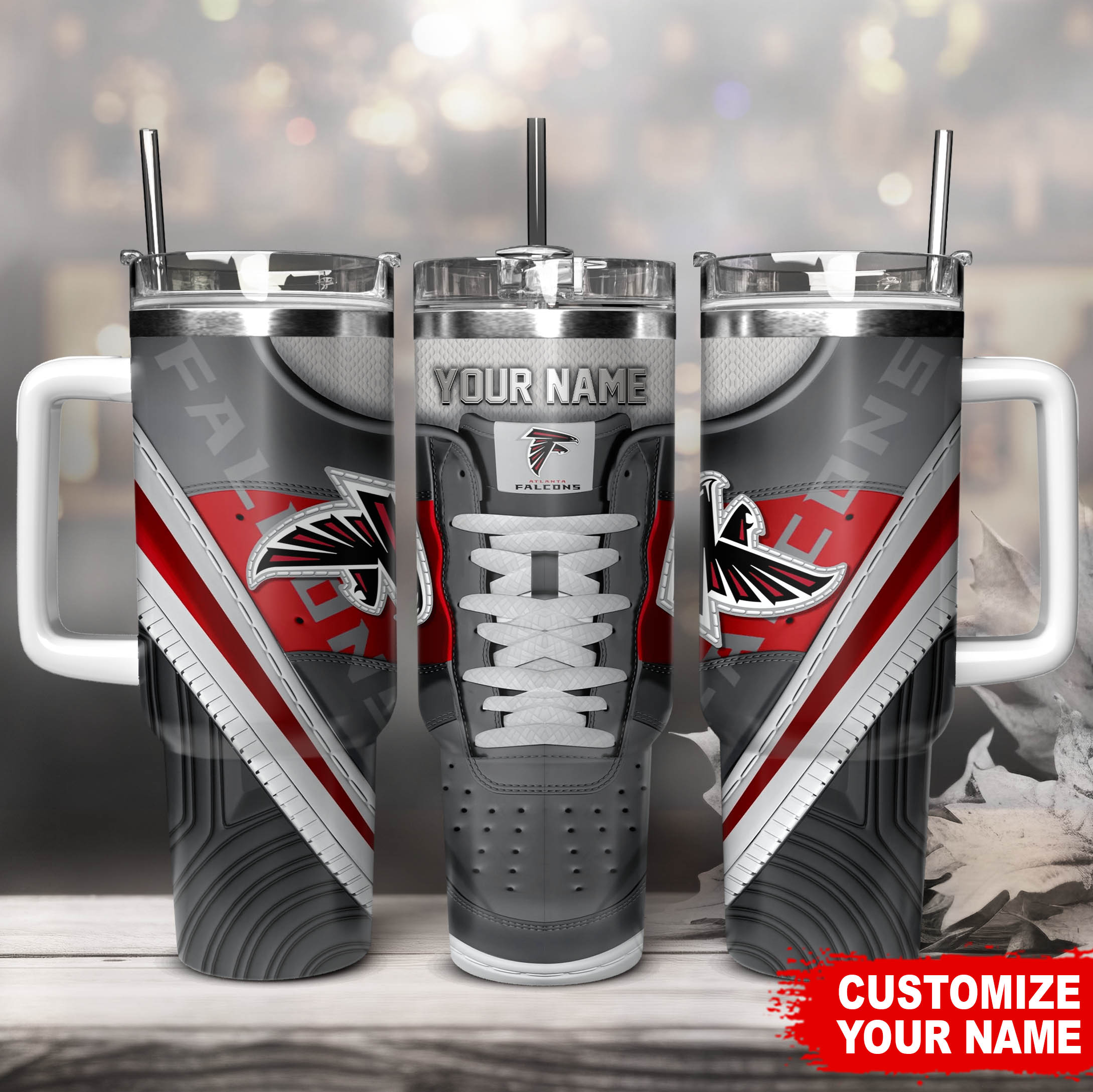 Atlanta Falcons NFL Sneaker Custom Stanley Quencher 40oz Stainless Steel Tumbler With Handle