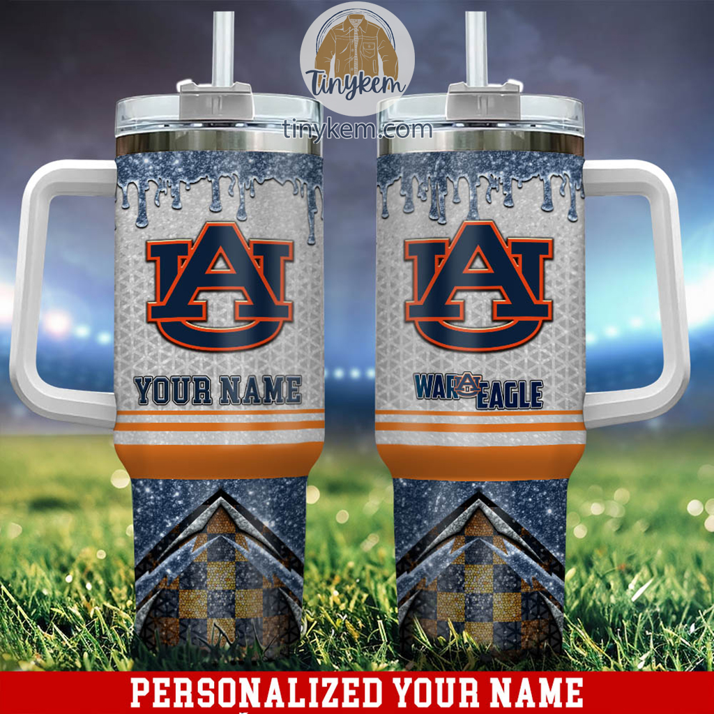 Auburn Tigers Glitter NCAA Custom Stanley Quencher 40oz Stainless Steel Tumbler With Handle