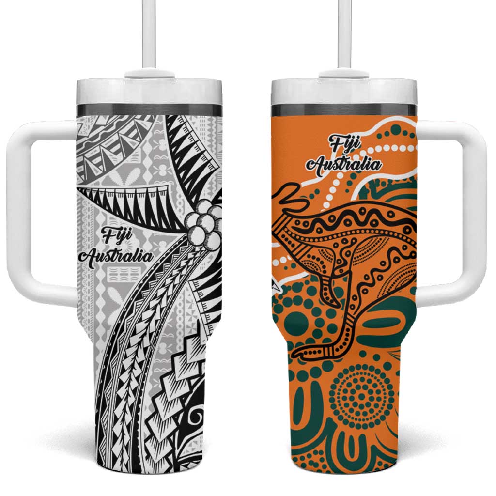 AustraliaFiji Palm and Kangaroo Polynesia Tapa Mixed Indigenous Aboriginal Custom Stanley Quencher 40oz Stainless Steel Tumbler With Handle