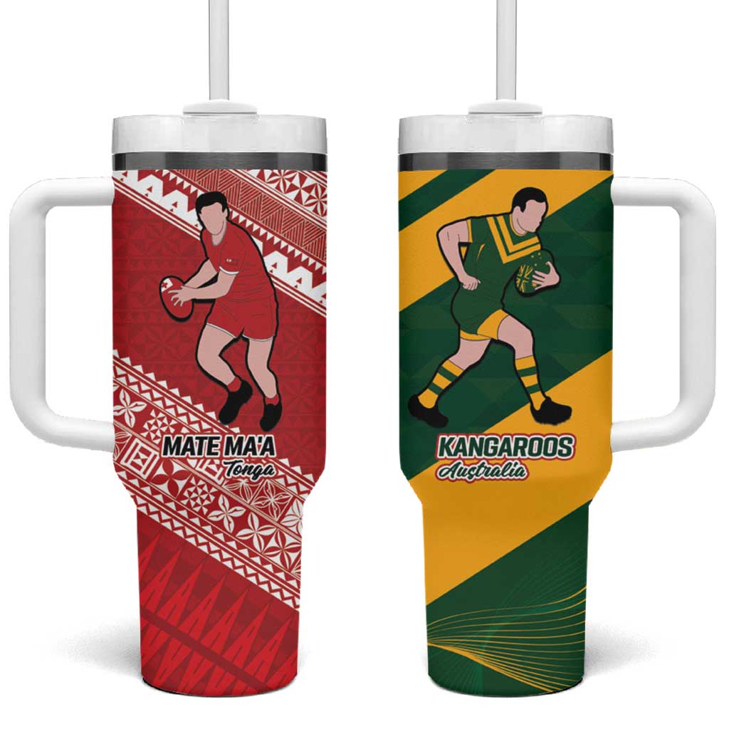 AustraliaTonga Rugby Pacific The Kangaroos and Mate Ma'a Tonga Custom Stanley Quencher 40oz Stainless Steel Tumbler With Handle