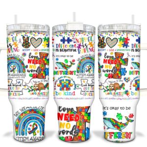 Autism Awareness Custom Stanley Quencher 40oz Stainless Steel Tumbler With Handle