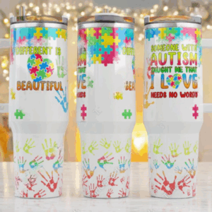 Autism Awareness Custom Stanley Quencher 40oz Stainless Steel Tumbler With Handle