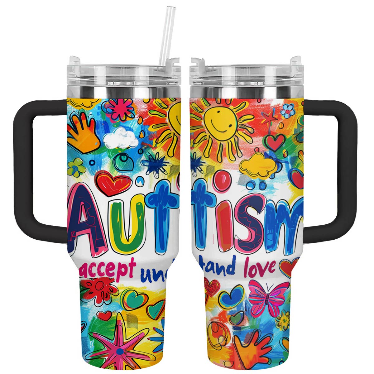 Autism Custom Stanley Quencher 40oz Stainless Steel Tumbler With Handle