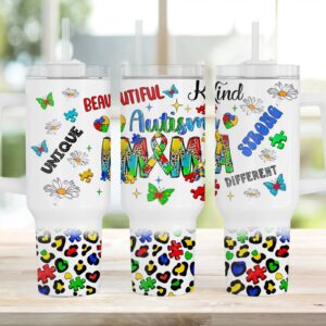 Autism Mama Appreciation Custom Stanley Quencher 40oz Stainless Steel Tumbler With Handle